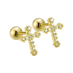 Dainty Cartilage Stud Earrings - Cross